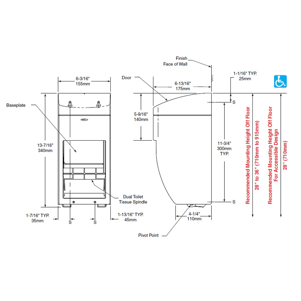 Bobrick B-5288 MatrixSeries™ Surface-Mounted Multi-Roll Toilet Tissue ...