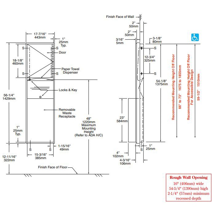 Bobrick B-3942 ClassicSeries® Semi-Recessed Convertible Paper Towel ...