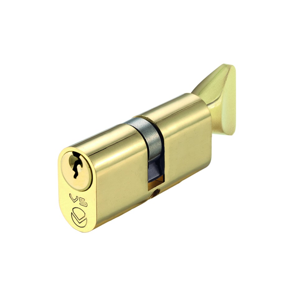 Polished Brass Oval Profile Key & Thumb Turn Cylinders (K&T)  – Keyed to Differ