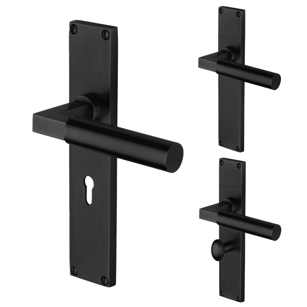 M Marcus Heritage Brass Bauhaus Door Handle on Plate Matt Black