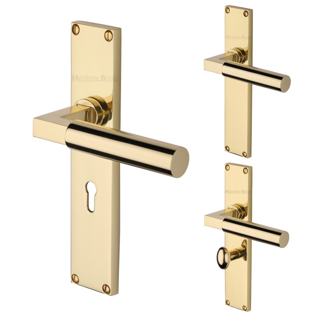 M Marcus Heritage Brass Bauhaus Door Handle on Plate Polished Brass