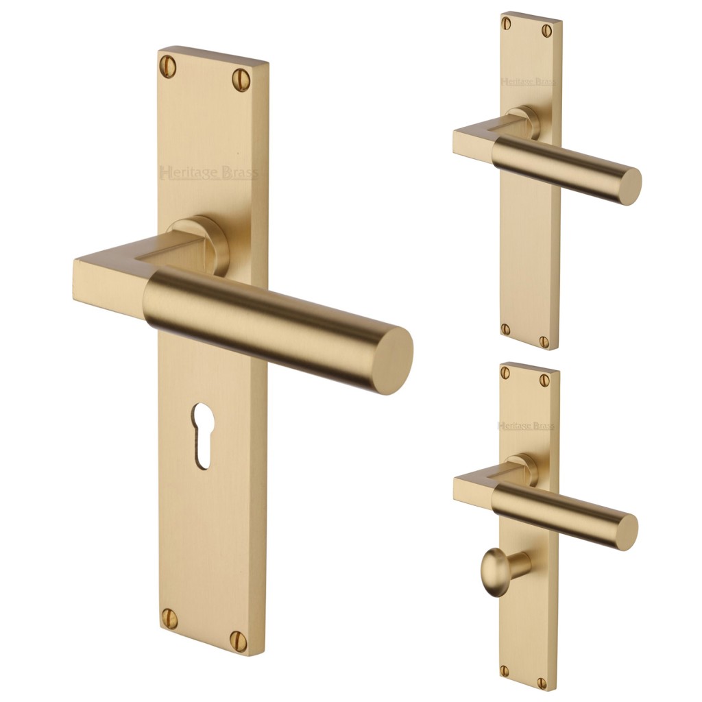 M Marcus Heritage Brass Bauhaus Door Handle on Plate Satin Brass