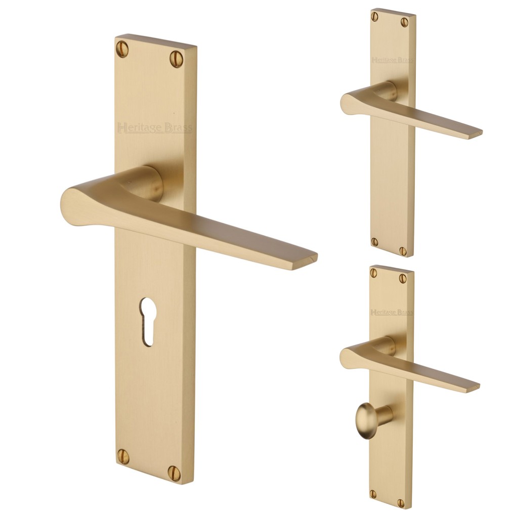 M Marcus Heritage Brass Gio Door Handle on Plate Satin Brass