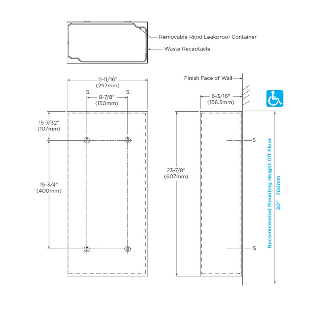 Bobrick B-9279 Fino Collection Surface-Mounted Waste Receptacle – 23L ...