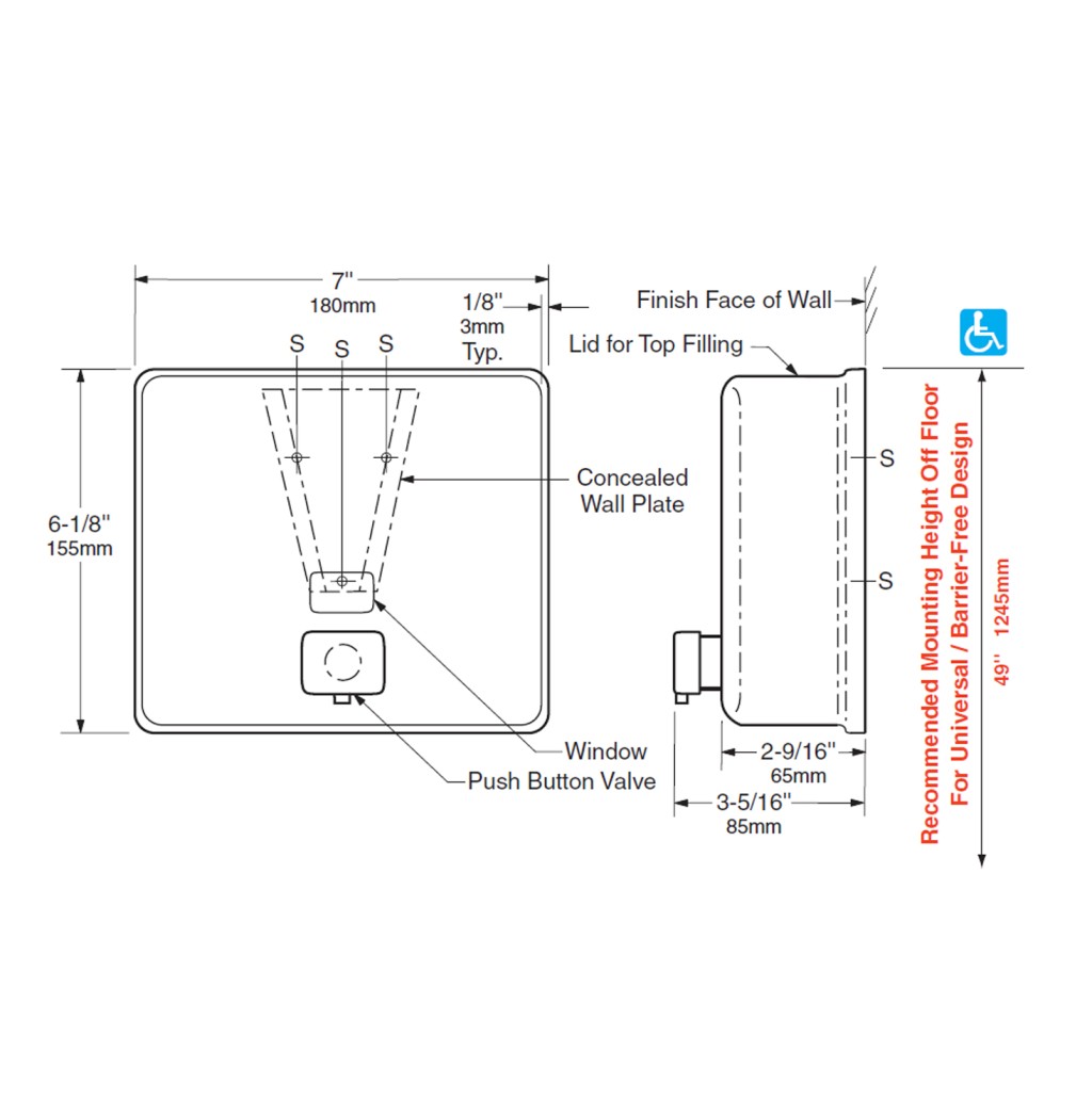 Bobrick B-818615 ConturaSeries® Heavy-Duty Surface-Mounted Soap ...