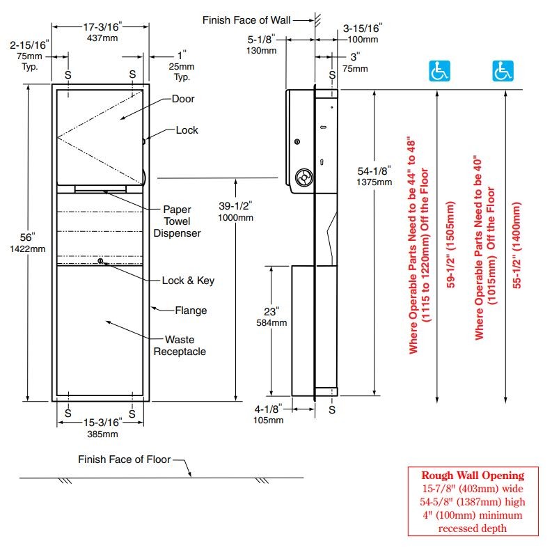 Bobrick B-3961 ClassicSeries® Recessed Convertible Paper Towel ...