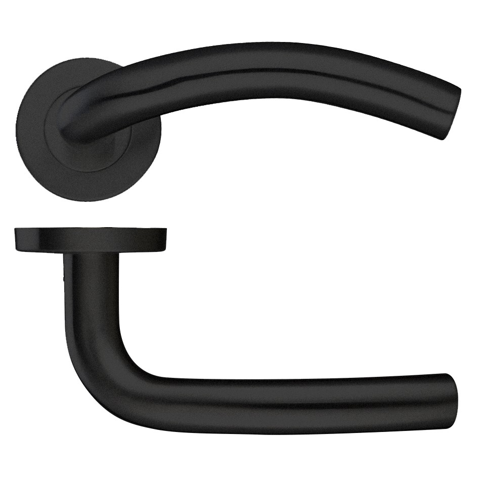 Round Rose Arched Lever Handles – Push on Rose (Sprung)  – Antimicrobial Eco-Friendly Matt Black