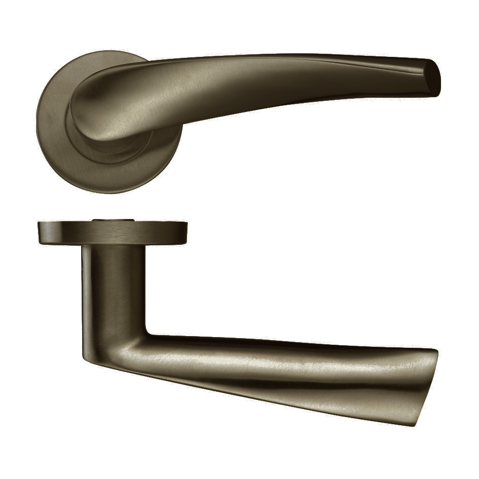 Adonic Matt Bronze Round Rose Curved Lever Handles – Push on Rose (Sprung)