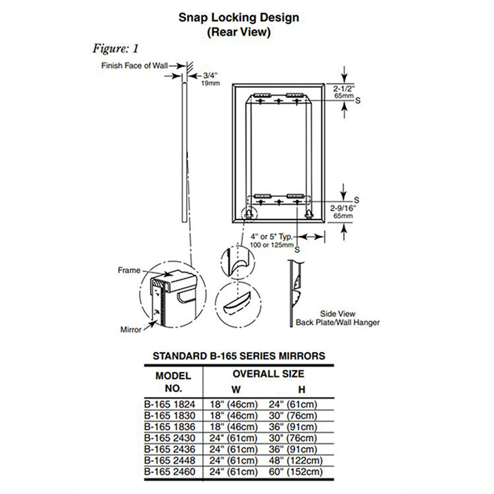 Bobrick B-165 Series Channel-Frame Mirrors