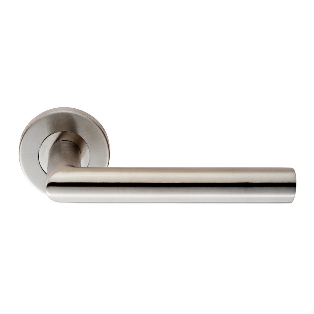 Carlisle Brass Eurospec Treviri Mitred Round Bar Lever on Sprung Round Rose - Grade 304 Satin Stainless Steel