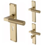 M Marcus Heritage Brass Bauhaus Knurled Door Handle on Plate Satin Brass