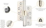 Satin Stainless Steel Antimicrobial Extremely Heavy Duty Left Hand Grade 14 Lift Off Hinges 102 x 76 x 3mm – Radius corners