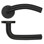 Matt Black Antimicrobial Eco-Friendly Round Rose Arched Lever Handles – Push on Rose (Sprung) 