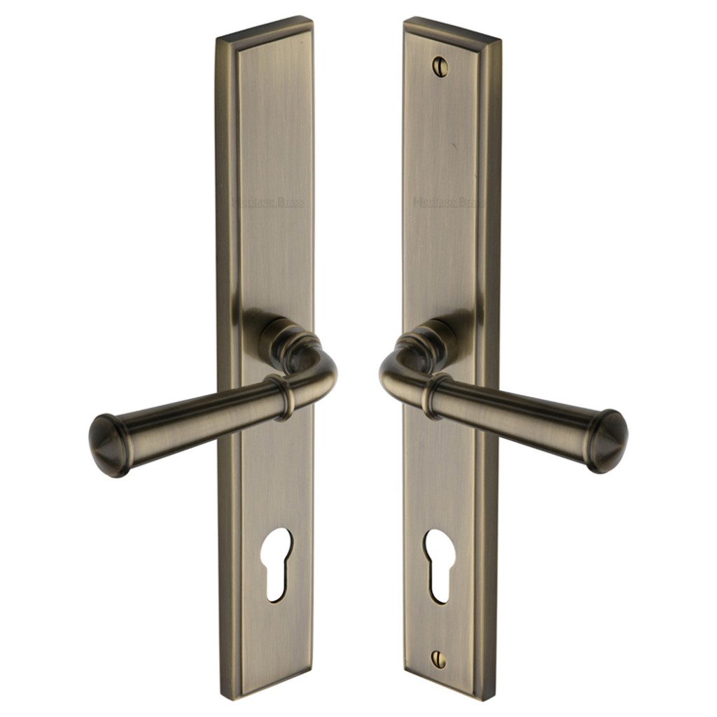 M Marcus Heritage Brass Colonial Multi-Point Door Lever Handle on Euro Lock Plate