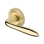 M Marcus Heritage Brass Door Handle Lever Latch on Round Rose Sutton Reeded Design