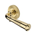 M Marcus Heritage Brass Door Handle Lever Latch on Round Rose Bridgetown Reeded Design