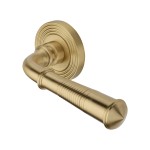 M Marcus Heritage Brass Door Handle Lever Latch on Round Rose Bridgetown Reeded Design