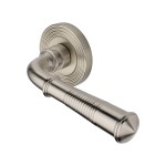 M Marcus Heritage Brass Door Handle Lever Latch on Round Rose Bridgetown Reeded Design