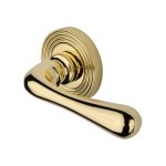 M Marcus Heritage Brass Door Handle Lever Latch on Round Rose Charlbury Reeded Design