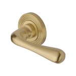 M Marcus Heritage Brass Door Handle Lever Latch on Round Rose Charlbury Reeded Design