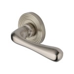 M Marcus Heritage Brass Door Handle Lever Latch on Round Rose Charlbury Reeded Design