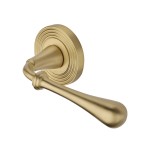 M Marcus Heritage Brass Door Handle Lever Latch on Round Rose Roma Reeded Design