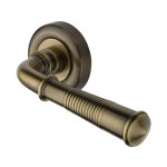 M Marcus Heritage Brass Door Handle Lever Latch on Round Rose Colonial Reeded Design