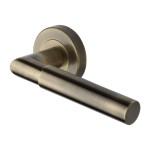 M Marcus Heritage Brass Door Handle Lever Latch on Round Rose Bauhaus Mitre Design