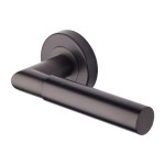 M Marcus Heritage Brass Door Handle Lever Latch on Round Rose Bauhaus Mitre Design