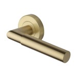 M Marcus Heritage Brass Door Handle Lever Latch on Round Rose Bauhaus Mitre Design