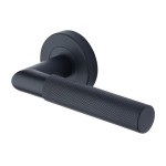 M Marcus Heritage Brass Door Handle Lever Latch on Round Rose Bauhaus Mitre Knurled Design