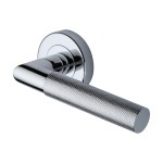 M Marcus Heritage Brass Door Handle Lever Latch on Round Rose Bauhaus Mitre Knurled Design