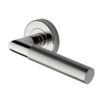 M Marcus Heritage Brass Door Handle Lever Latch on Round Rose Bauhaus Mitre Knurled Design