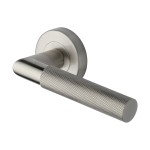 M Marcus Heritage Brass Door Handle Lever Latch on Round Rose Bauhaus Mitre Knurled Design