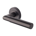 M Marcus Heritage Brass Door Handle Lever Latch on Round Rose Bauhaus Mitre Reeded Design