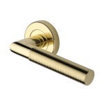 M Marcus Heritage Brass Door Handle Lever Latch on Round Rose Bauhaus Mitre Reeded Design