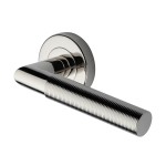 M Marcus Heritage Brass Door Handle Lever Latch on Round Rose Bauhaus Mitre Reeded Design