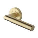 M Marcus Heritage Brass Door Handle Lever Latch on Round Rose Bauhaus Mitre Reeded Design