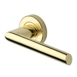 M Marcus Heritage Brass Door Handle Lever Latch on Round Rose Mercury Design