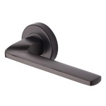 M Marcus Heritage Brass Door Handle Lever Latch on Round Rose Metro Angled Design