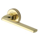 M Marcus Heritage Brass Door Handle Lever Latch on Round Rose Metro Angled Design