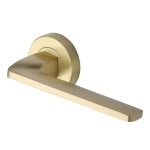 M Marcus Heritage Brass Door Handle Lever Latch on Round Rose Metro Angled Design