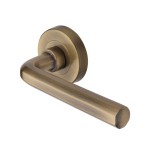 M Marcus Heritage Brass Door Handle Lever Latch on Round Rose Octave Design