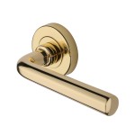 M Marcus Heritage Brass Door Handle Lever Latch on Round Rose Octave Design