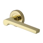 M Marcus Heritage Brass Door Handle Lever Latch on Round Rose Metro Mid Century Design