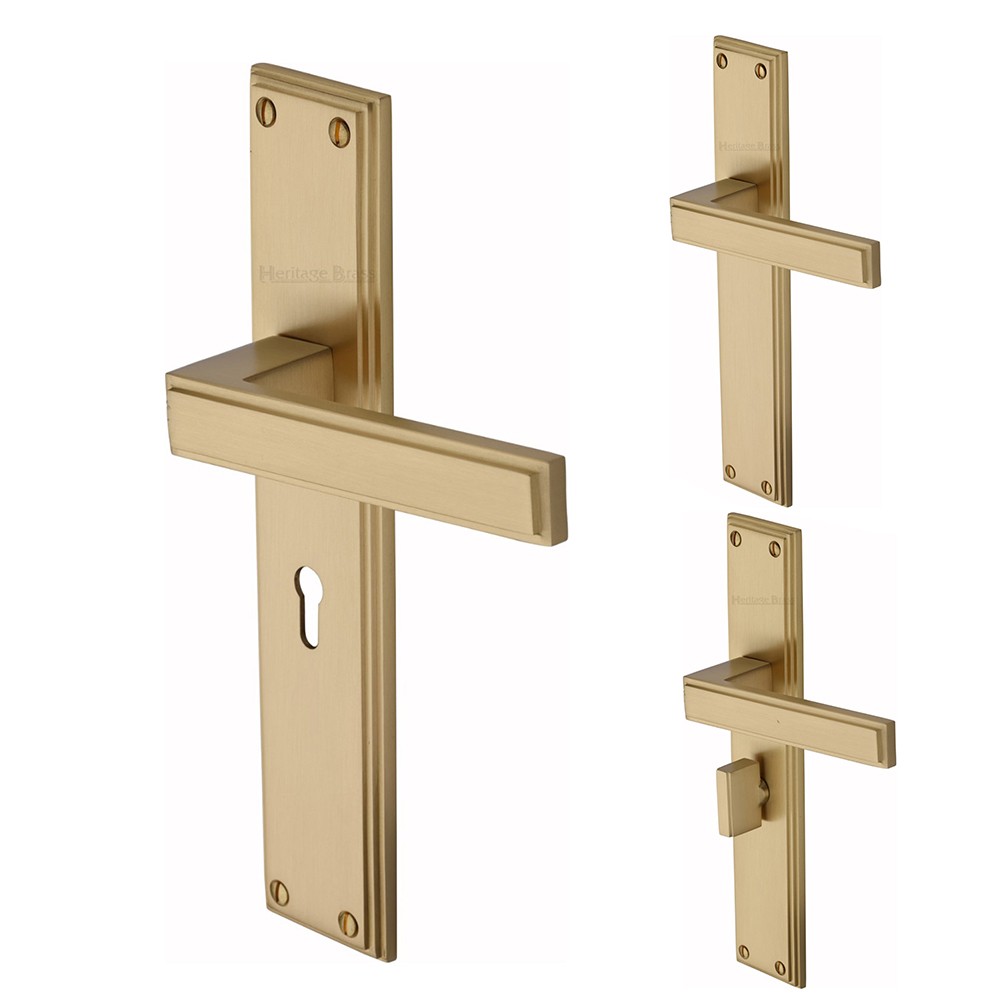 M Marcus Heritage Brass Atlantis Long Door Handle on Plate Satin Brass