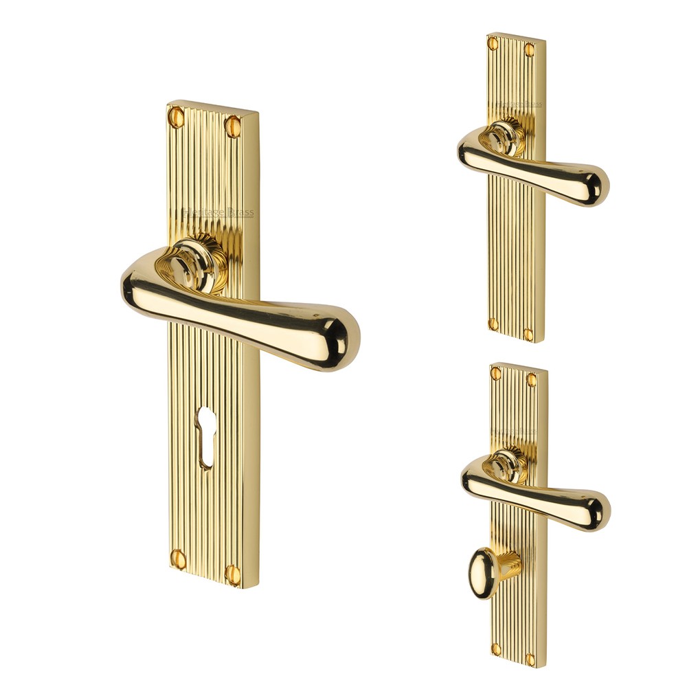 M Marcus Heritage Brass Charlbury Reeded Door Handle on Plate Polished Brass