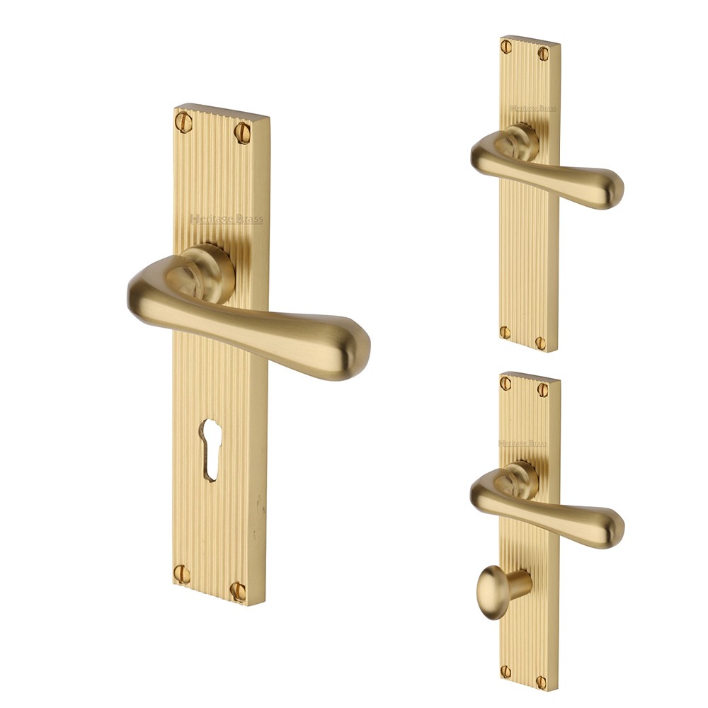 M Marcus Heritage Brass Charlbury Reeded Door Handle on Plate Satin Brass