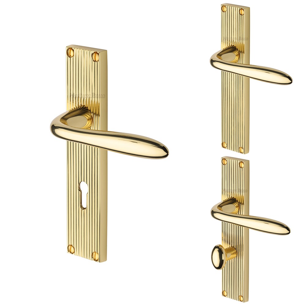 M Marcus Heritage Brass Sutton Reeded Door Handle on Plate Polished Brass