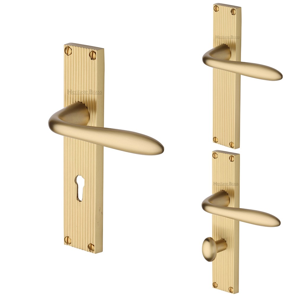 M Marcus Heritage Brass Sutton Reeded Door Handle on Plate Satin Brass